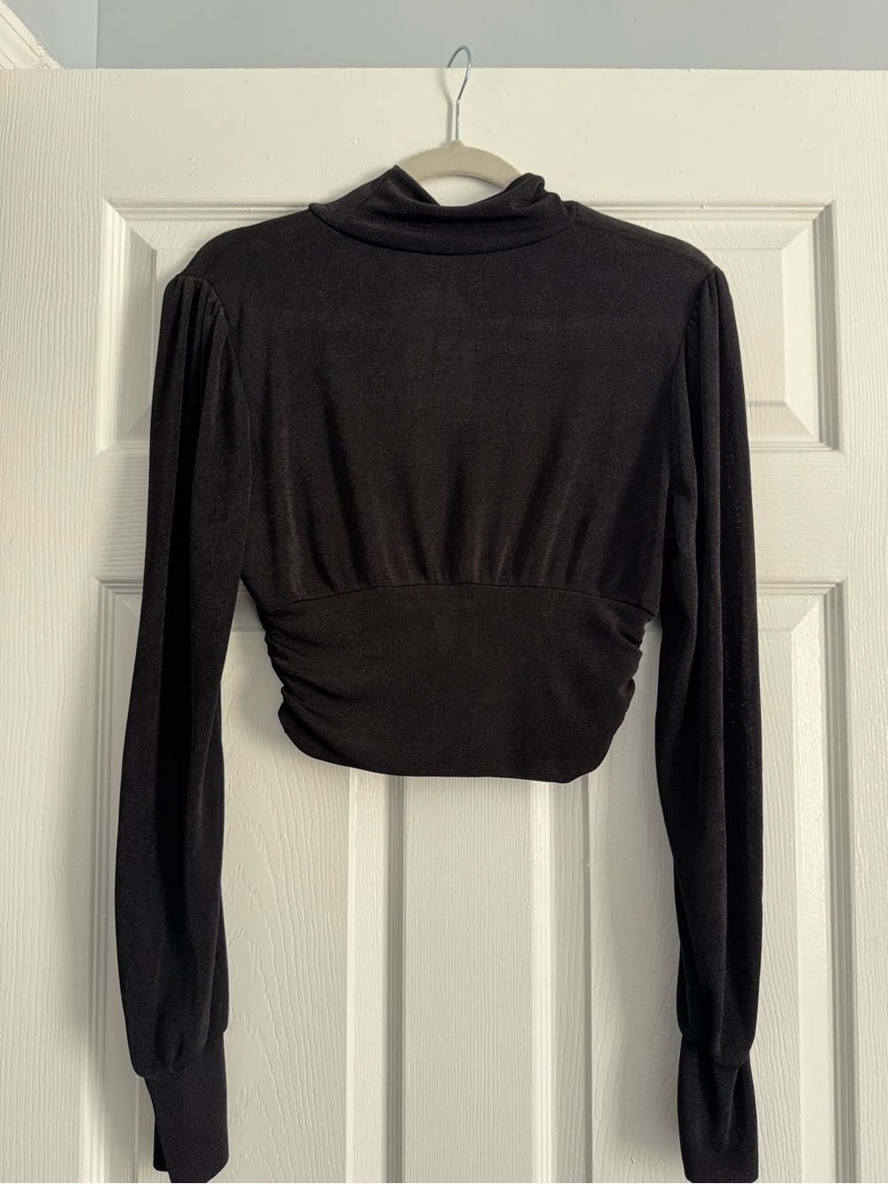 Black Long-Sleeve Cropped Mock Neck Top